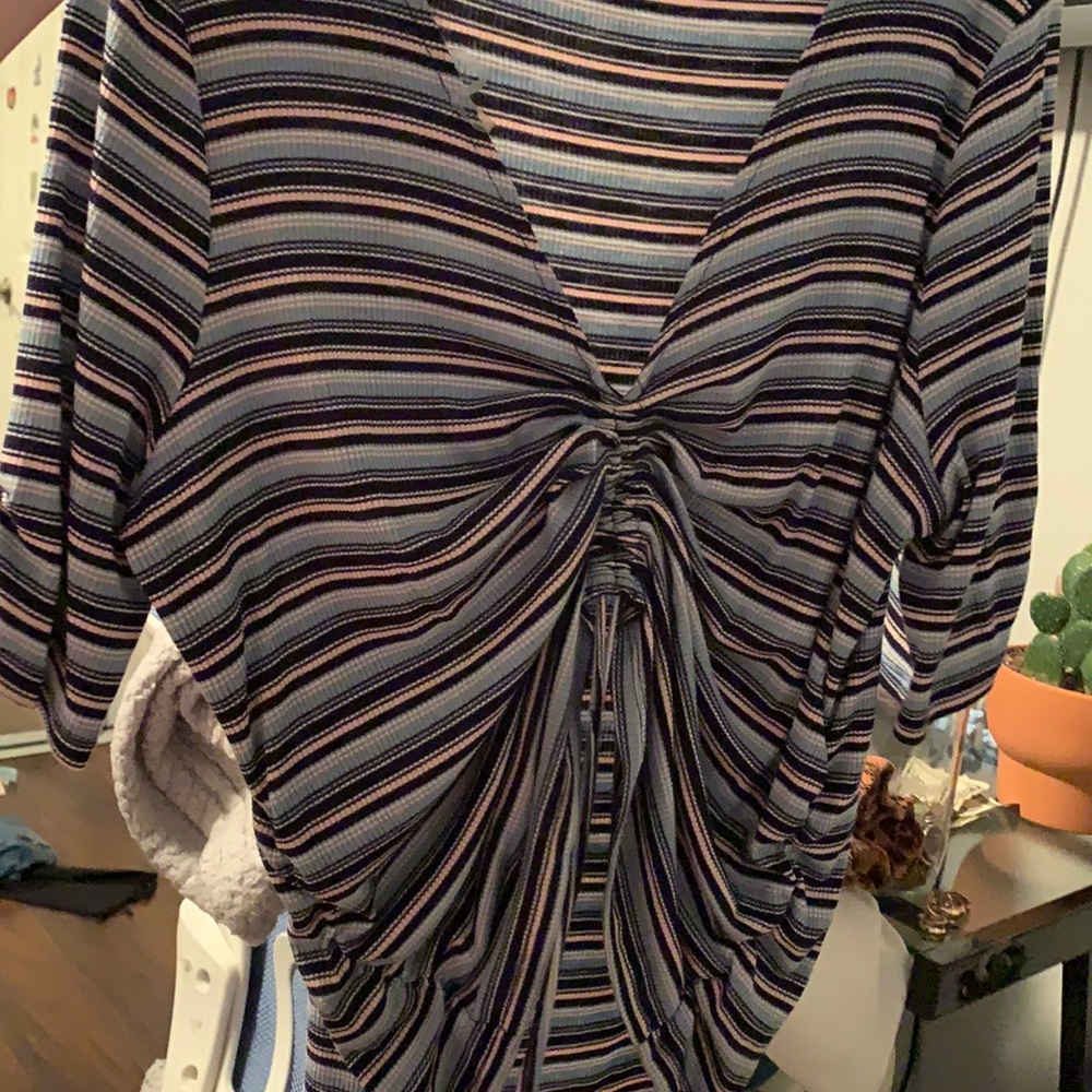 Blue and pink tie up shirt